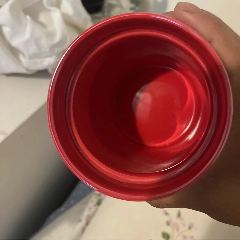 Starbucks Ceramic Coffee Mug w/Lid, Red Poinsettia & Holly 2022, 8 ounces